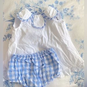 Blue and white 12-18 outfit. Huge bow on back!